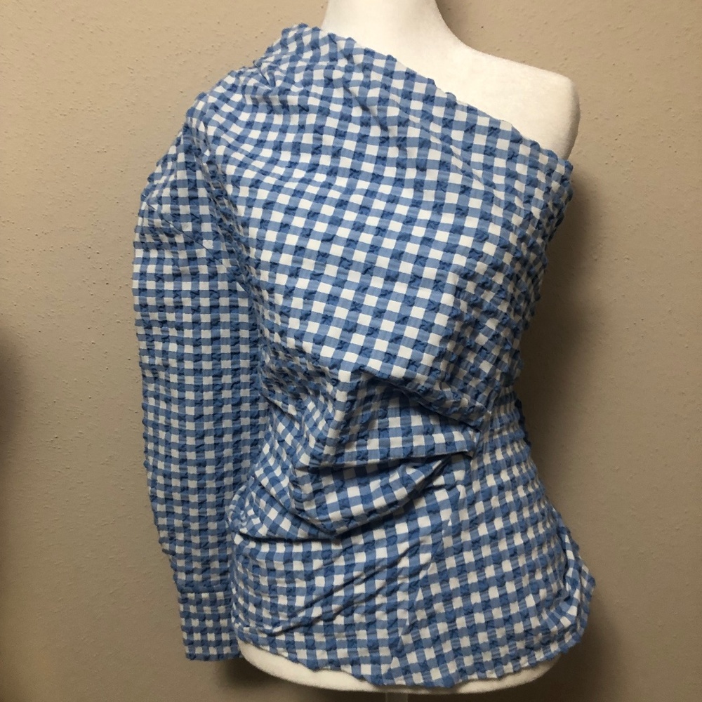 Zara Asymmetrical Gingham Check Top
